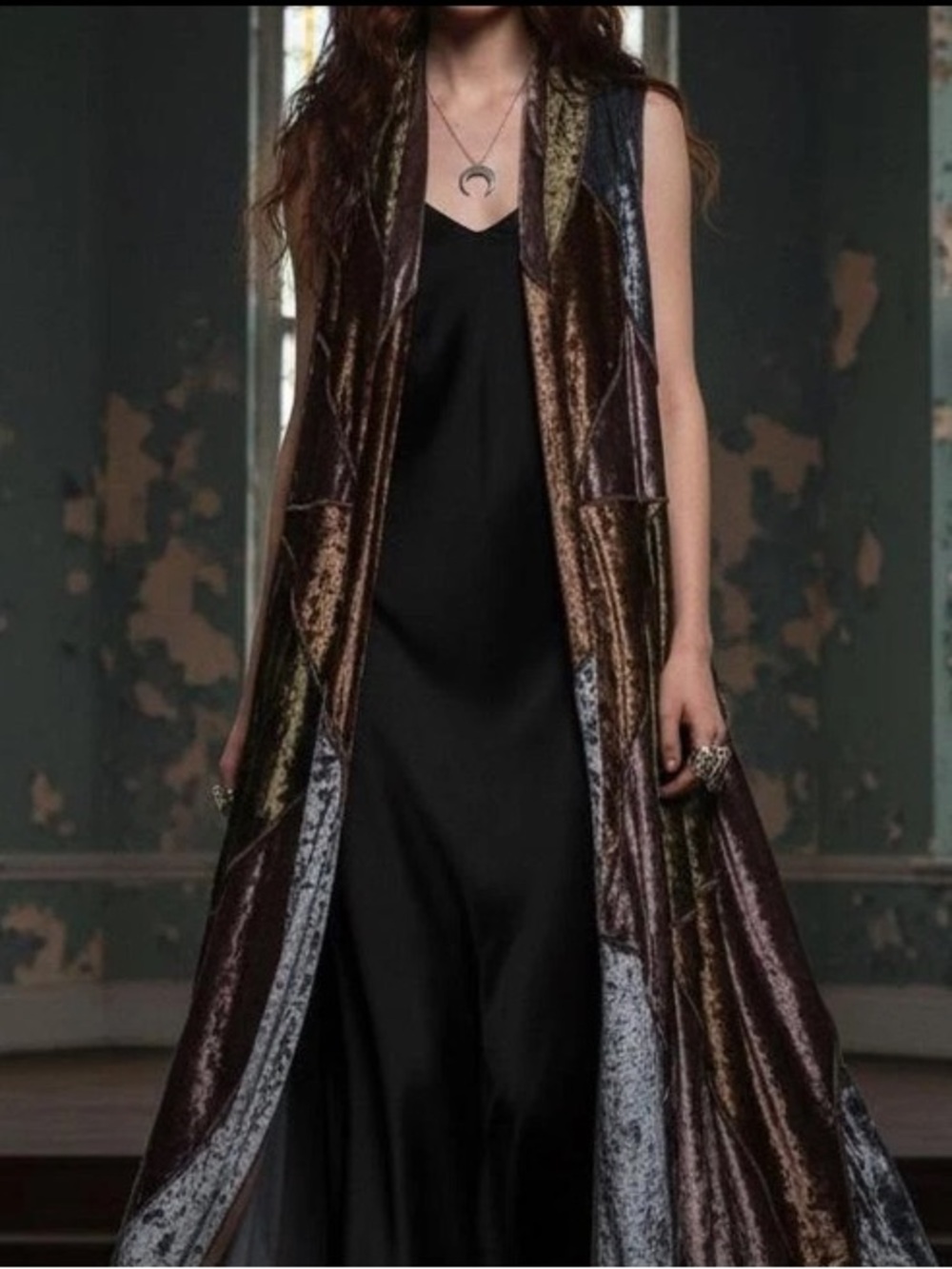 Dor Dor Couture Vest Velvet Long Maxi Duster Patchwork Whimsical Goth Fairy